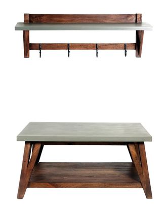 Alaterre Brookside 40In Wood With Concrete-Coating Entryway Coat Hook And Bench