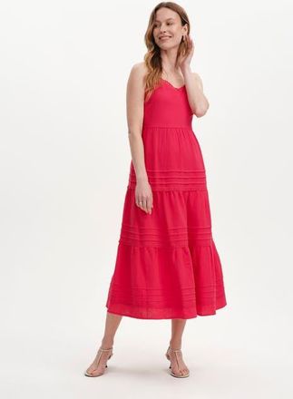 Finery Hazel Cotton Cheesecloth Midi Dress in Bright Pink at Nordstrom, Size 12