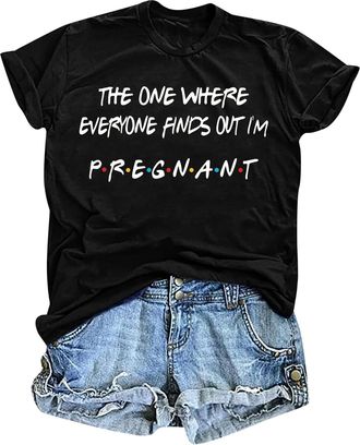 Generic Pregnancy Announcement Shirts Women Im Pregnant T-Shirt Pregnant Mom Funny Maternity Letter Print Tees Summer Tops for Women UK