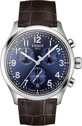 Tissot Chrono XL Sport Collection Leather Strap Watch, 42mm in Blue at Nordstrom