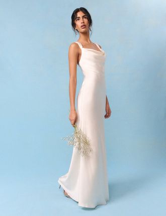 Nobody's Child Bridal Pearl Satin Draped Slip Lavender Maxi Dress