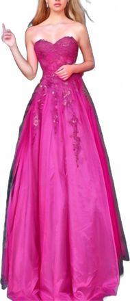 Jovani Strapless Sequin Lace Ballgown In Hot Pink