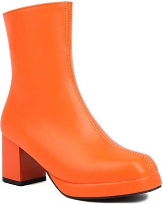 Generic Womens Casual Retro Square Toe Ankle Boots with Side Zipper Comfort Block Heel Pumps Shoes for Work or Party (Orange,5.5)