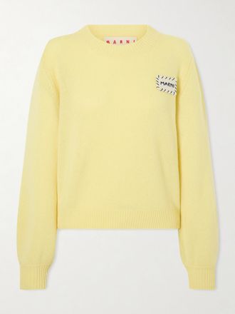 Marni Pullover In Cashmere Con Logo Applicato - Giallo