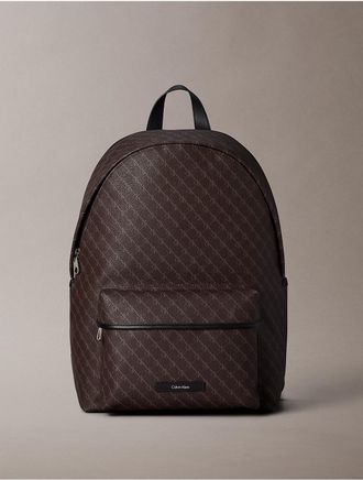 Calvin Klein Mens Textured Monogram Backpack - Brown