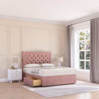 Sloomy Montana Plush Velvet Memory Foam Bed Set With 2 Drawers, Mattress & Headboard in Pink | Size: Single