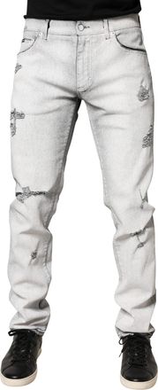 Dolce & Gabbana Light Gray Distressed Skinny Men Denim Jeans Cotton Elastane Clothing