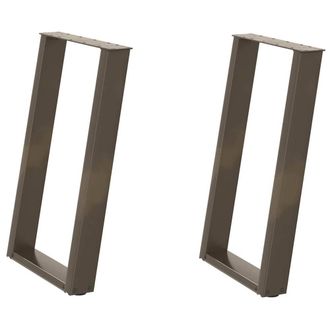 Berkfield Home vidXL Dining Table Legs U-Shaped 2 pcs Natural Steel 90x(72-73) c in Brown