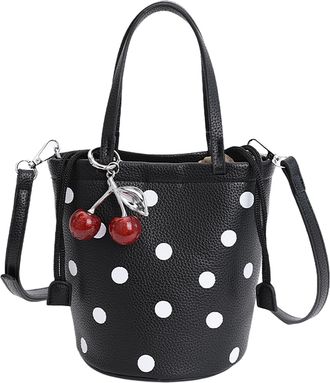 Generic Women PU Leather Polka Dot Buckle Shoulder Bag for School Work Daily Use (Black)