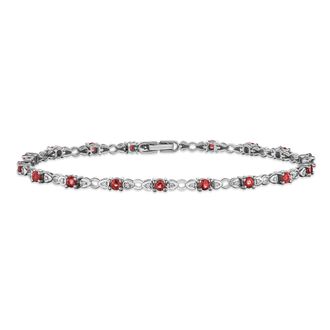 The Diamond Store Ruby and Lab Diamond Tennis Bracelet Claw Set in 925 Silver