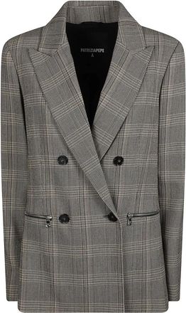 Patrizia Pepe Dubbelrijige geruite blazer - Dames - Blazers - Bruin - M - Wol - Jassen