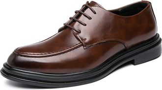 Generic Dress Oxford Shoes for Men Lace Up Burnished Round Toe Derby Shoes Apron Toe Faux Leather Non Slip Rubber Sole Block Heel Low Top Party(Brown,5.5 UK)
