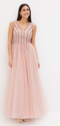 Bonprix Maxikleid BONPRIX, Damen, Gr. 34, N-Gr, rosa, Obermaterial: 100% Polyester. Futter: 100% Polyester, festlich, ausgestellt, Kleider Maxikleid, aus fein