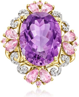 Ross-Simons Amethyst and Pink Sapphire Ring With. Diamonds in 14kt Yellow Gold
