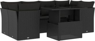 vidaXL Set De Sof&aacute;s De Jard&iacute;n 7 Pzas Con Cojines Rat&aacute;n Sint&eacute;tico Negro Vidaxl