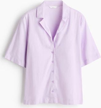 H&M Linen-blend Resort Shirt in Light Purple at Nordstrom, Size Xx-Small