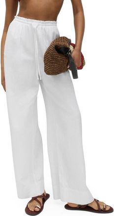 M&S Collection Linen Blend Wide Leg Drawstring Pants in White at Nordstrom, Size 16