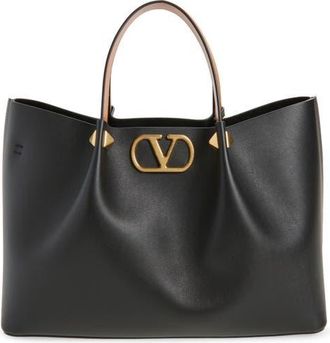 Valentino Garavani Signature VLOGO Tote in Black/Camel at Nordstrom
