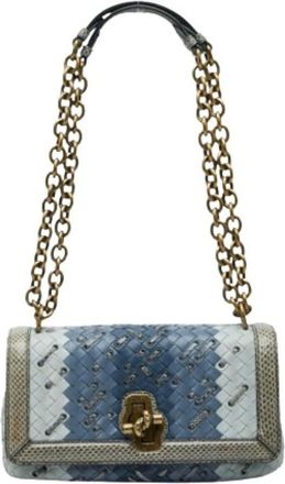 Bottega Veneta Pre-owned Shoulder Bags, female, Blue, Size: ONE SIZE Pre-owned Intrecciato Ayers Olympia Leather Shoulder Bag