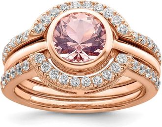 Diamond2Deal Sterling Silver Rose Tone Cubic Zirconia 3 Ring Set