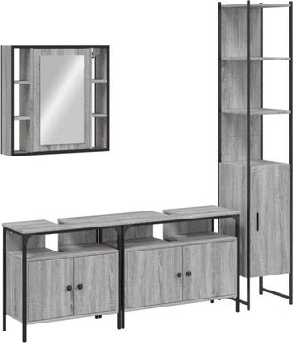 vidaXL Vidaxl - Set De Armario De Ba&ntilde;o 4 Pzas Madera Contrachapada Gris Sonoma