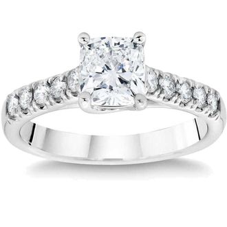 Pompeii3 1 1/2 Ct Cushion Diamond Engagement Ring 14k White Gold Lab Grown