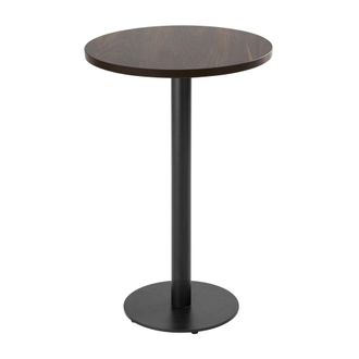 Oviala Table alta redonda 60 cm pie negro y revestimiento de madera oscura