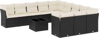vidaXL Set De Sof&aacute;s De Jard&iacute;n 12 Piezas Cojines Rat&aacute;n Sint&eacute;tico Negro Vidaxl