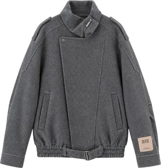 SOLOTRE Oversized Wol/Kasjmier Jas - Dames - Bomber jackets - Grijs - L - Wol - Jassen
