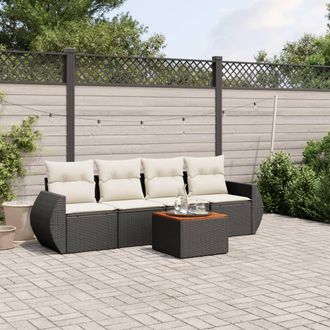 vidaXL Set De Muebles De Jard&iacute;n 5 Pzas Y Cojines Rat&aacute;n Sint&eacute;tico Negro Vidaxl