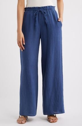 Bella Dahl Ruffle Waist Wide Leg Linen Pants in Midnight Surf at Nordstrom, Size X-Small