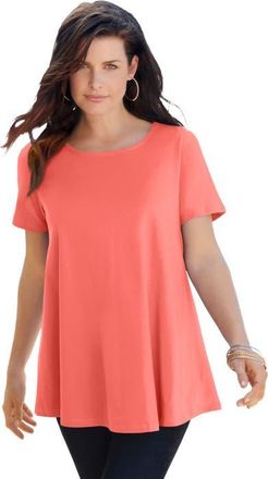 Roaman's Plus Size Ultimate Cotton Crewneck Short Sleeve Swing Tee in Sunset Coral at Nordstrom, Size Medium