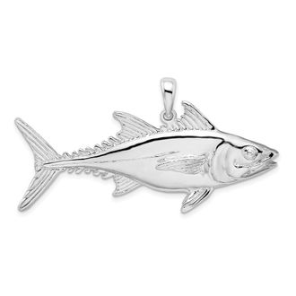 Diamond2Deal Sterling Silver Rhodium-Plated Polished Skipjack Tuna Fish Pendant
