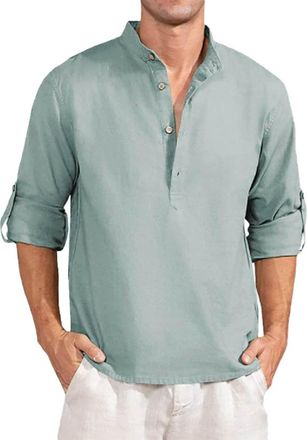 Generic Mens Linen Shirts Short Sleeve, Linen Shirts Men Pink Tropical Holiday Beach Men Long Sleeve T Shirt Plain Regular Fit Casual Business Shirt Tops Mens