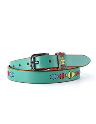 OLD TREND Boho Genuine Leather Stitched Perforated Detail Belt in Aqua at Nordstrom, Size Medium