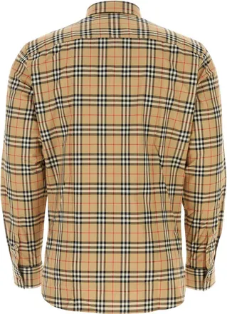 Burberry Mens Checked Poplin Shirt Beige Cotton
