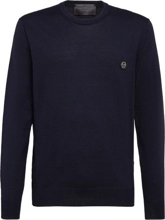 Philipp Plein Pullover Round Neck LS Iconic - Heren - Ronde hals truien - Blauw - XL - Katoen - Truien & Vesten
