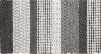 Beliani Alfombra De Lana Poli&eacute;ster Gris 80 X 150 Cm Pelo Corto A Rayas Sala De Estar Dormitorio Akkaya