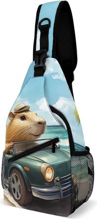 Generic Cute Capybara Driving A Car Unisex Shoulder Bags Casual Crossbody Chest Bag Sling Backpack for Hiking Cycling Travel