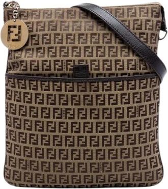 Fendi Pre-owned Canvas Crossbody Bag - Dames - Vintage Schoudertas - Bruin - ONE Size - Leer - Vintage
