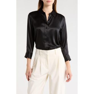 L'agence Dani Silk Charmeuse Blouse in Black/black at Nordstrom, Size Xx-Large