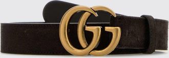 Gucci Cintura in pelle scamosciata con fibbia monogramma GG finitura oro