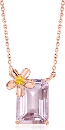 Ross-Simons Amethyst Flower Necklace With. Yellow Tourmaline in 18kt Rose Gold Over Sterling