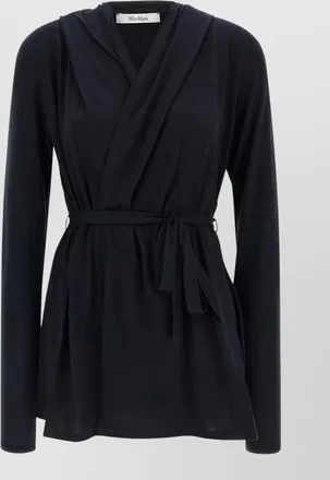 Max Mara silk hooded long-sleeve belted cardigan
