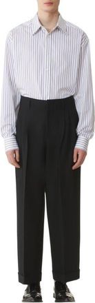 Lanvin Oversized Striped Cotton Poplin Shirt in White/black Navy at Nordstrom, Size 38L Eu