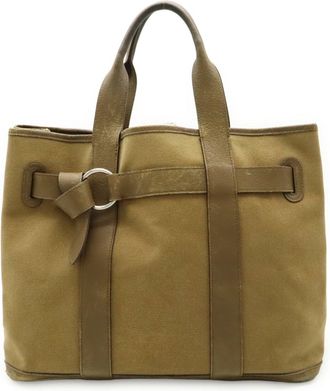 Hermès Khaki Brown Toile H Buffalo Leather Handbag Tote Bag (Pre-Owned)