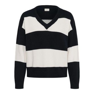 Part Two Tofu Stripe V-neck Knit - Dames - Truien - Blauw - Maat: 2XL