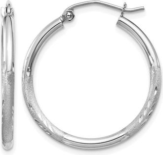 Diamond2Deal 14k Gold Satin & Diamond-cut 2x25mm Round Hoop Earrings