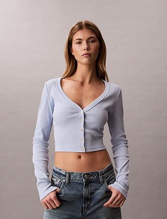 Calvin Klein Cropped Ribbed Cotton Cardigan