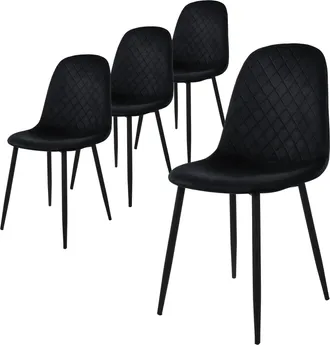 ML Design Ml-design - Juego De 4x Sillas De Comedor Negras Con Respaldo Asiento Ergon&oacute;mico Acolchado Tapizado De Terciopelo Con Patas De Metal Sill&oacute;n De Dise&ntilde;o 